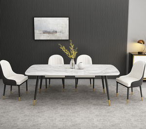 Table et chaises à manger en marbre nordique, combinaison moderne minimaliste, table à riz, petit appartement, table à manger télescopique - Product Image 4
