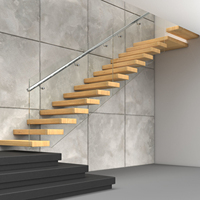 Escalier flottant à poutre invisible en chêne pour intérieur