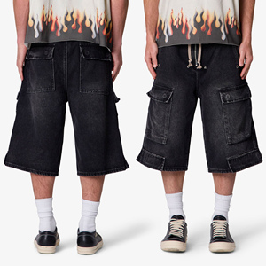 YUCE Pantaloncini Cargo in Denim Nero Lavato Personalizzati OEM Estivi Casual Street Y2k Baggy Jorts con Tasche Multiple <span class=keywords><strong>Jeans</strong></span> Capri - Product Image 2