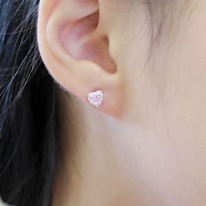 Dylam New Arrival Hypoallergenic Nickel Free 925 Sterling <b>Silver</b> Heart Shape Kid Children Pink Heart CZ Zirconia <b>Stud</b> Earrings - Product Image 3