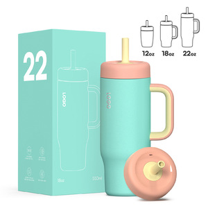 Custom Kids Stainless Steel Insulated Tumbler 22oz <b>with</b> Handle Lid & Chew-Resistant <b>Straw</b> Leakproof - Product Image 3