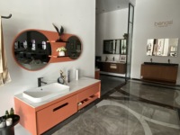 Meuble-lavabo moderne avec vasque et miroir mural en contreplaqué pour chambre, cuisine, salle à manger et petits espaces
