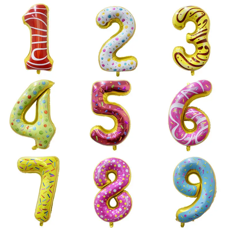 Kids Birthday Party Decor Levert 32Inch Nummer Donuts Cake Dessert Print Figuur Folie Zoete Nummer Ballon