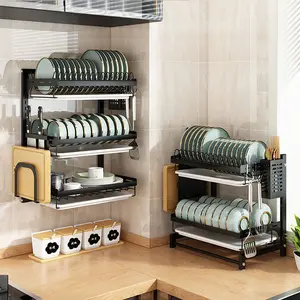 Alta Capacidade Cozinha Organizador De Armazenamento Titular Buraco Wall Mounted Dish Secagem Rack De Armazenamento De Cozinha Prateleira