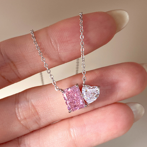 Collar con Colgante de Corazón de Moda para Mujer, Chapado en Rodio con Circonita Cúbica, Ideal para Regalo - Product Image 1