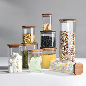 Lussuoso Portacandele in <span class=keywords><strong>Vetro</strong></span> con Coperchi in Bambù, Contenitore per Alimenti da Campeggio, Piccola Bottiglia in <span class=keywords><strong>Vetro</strong></span> - Product Image 2