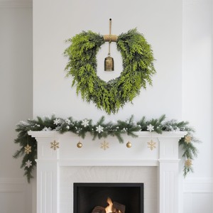 <b>Christmas</b> Heart-Shaped Bell Wreath Plastic Faux Cedar American Style Home Decor Fireplace Front Suitable for Decorating the Gate - Product Image 3