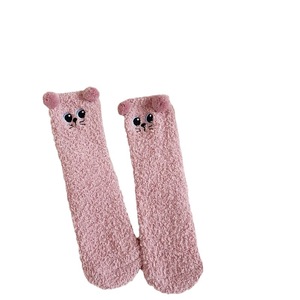Chaussettes en velours corail pour femmes, motif de <span class=keywords><strong>chat</strong></span> aux grands yeux, broderie en trois dimensions, design automne-hiver, demi-velours rembourré, chaudes - Product Image 5