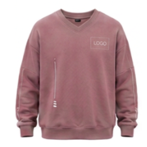 Sweat-shirt rose poudré à col en V pour homme, en molleton doux, coupe oversize, à manches longues, style streetwear décontracté, pull uni pour l'hiver - Product Image 1