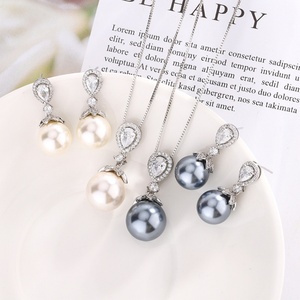 Wholesale Eco-friendly Copper Women 14-12MM Shell Pearl Temperament Pendant and Earrings <b>Set</b> Jewelry <b>Set</b> for Women - Product Image 1