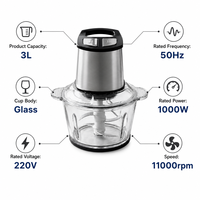 Hachoir à viande électrique en acier inoxydable 3L avec bol en verre, robot culinaire, hachoir et trancheuse à légumes pour un usage domestique quotidien