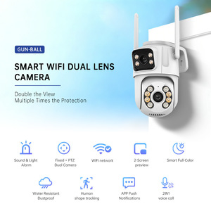 Caméra WiFi ICSEE à double objectif, capteur 12,9 mm, vision nocturne, surveillance intérieure et extérieure avec interphone vocal et support d'alarme - Product Image 4