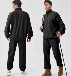 Baumwolle Polyester Spandex Blend Autumn Athletic Wear Halber Reiß verschluss Langarm Top Sweat Pant 2-teiliges Active Outfit Gym Sports Set - Product Image 1