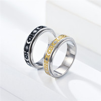 Bague rotative anti-stress en acier inoxydable avec lune et étoile, idéale pour les amoureux, alliance, bague de phalange, bijou