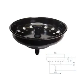 Fregadero de cocina Cesta colador de drenaje Tapón de drenaje de metal de acero inoxidable Tapón de fregadero y colador Negro