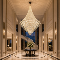 Lustre LED conique en cristal à plusieurs niveaux, sur mesure, de luxe, réglable en hauteur, pour hall d'hôtel, villa, escalier, plafond haut