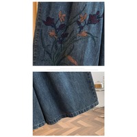 Nouvelles Pantalons en Jean Ample et Décontracté pour Femme, Taille Élastique à Cordon Brodé Bleu Foncé Style Vintage, Collection Automne 2026 – Vente en Gros