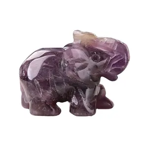 Elefante Natural de cristal tallado a mano, amatista, piedra, animales, artesanía para decoración del hogar, venta al por mayor