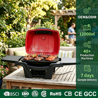 Grill électrique portable OEM ODM 2300W, grilles en fonte, température réglable, tables latérales amovibles pour le camping en plein air, le jardin, le barbecue
