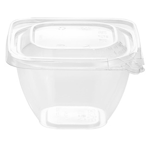 Moderno Reciclable 16 OZ Desechable de dos piezas PET Tazón cuadrado 12.7X12.7X7.9 Tamper Evident Ensalada Fideos Uso industrial Alimentos - Product Image 4