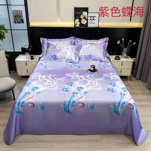 Gran Venta Juego de Sábanas Planas de Tres Piezas de Seda de Hielo Refrescante de Verano Estilo Coreano Lavable con Diseño Floral para Cama King Accesorio para Masaje - Product Image 5