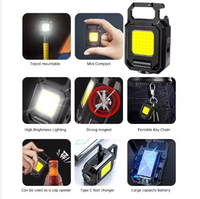 Mini Linterna de Trabajo COB Multifuncional con Llavero, Magnética, Plegable, con Soporte de Gancho, Recargable, Portátil, de Bolsillo, para Reparaciones de Garaje