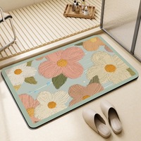 Keset Kamar Mandi Diatomaceous Earth Motif Bunga Persegi Panjang, Penyerap Air, Anti Selip, Karpet Rumah Tangga