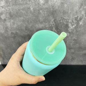 Vaso de acero inoxidable de 16 oz para macarons y refrescos con tapa de color y pajita, taza de café chapada en oro para grabado láser, desde almacén de EE. UU. - Product Image 5