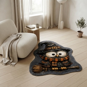 Alfombra Moderna de Poliéster Lavable Antideslizante <span class=keywords><strong>con</strong></span> Diseño de Búho, Sombrero de <span class=keywords><strong>Bruja</strong></span>, Bufanda y <span class=keywords><strong>Escoba</strong></span> para Dormitorio - Temática de Halloween - Product Image 3