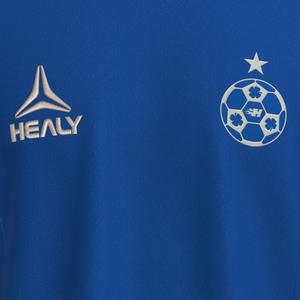 T-shirt Homme Col V Manches Courtes en Maille Respirante Style Américain Vintage avec Impression Numérique HEALY, Blocs de Couleurs Bleus et Badge Étoile - Product Image 5