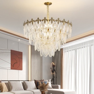 Moderne bladglas hanglamp plafondlamp voor woonkamer hotel villa luxe <span class=keywords><strong>design</strong></span> bladeren LED kroonluchter glazen lamp - Product Image 1