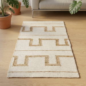 Handwoven Natural <b>Jute</b> & Wool Geometric Maze <b>Rug</b> - Product Image 1