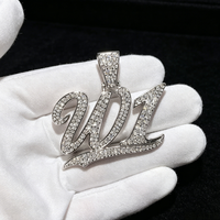 Pendentif Hip Hop personnalisé en moissanite, lettre ou numéro W1, avec passant, entièrement serti, en argent 925, moissanite GRA VVS, pour chaîne cubaine