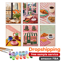 Lot de 6 kits de peinture par numéros DIY pour adultes, ensemble de peinture par numéros sur le thème du café français et de la nature morte pour décoration murale
