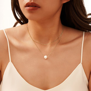 Collana con Pendente a Forma Barocca di Perla Mabe d'Acqua Dolce Bianca GPN72, in Argento Sterling 925 Placcato Oro 14K - Product Image 4
