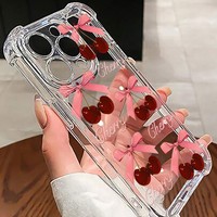 Coque de téléphone portable en silicone transparente antichoc et résistante aux chutes, avec nœud papillon cerise peint, pour 11 Pro