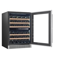 Réfrigérateur à vin vertical homologué ETL pour 52 bouteilles, cadre en bois de hêtre noir, réfrigérateur de présentation de vin rouge