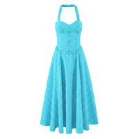 Vestido Largo de Verano para Mujer, Nuevo Estilo Dulce con Estampado Floral, Tejido, Retro, Sexy, con Espalda Descubierta y Cuello Halter
