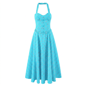 Robe mi-longue dos nu à col licou, style rétro et sexy, nouvelle collection été pour femme - Product Image 5