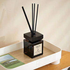 Aikun MOQ30pcs Black 120ml Square Glass Bottle Rigid Box Metal Label Custom Lasting Scent Aroma <b>Reed</b> <b>Diffuser</b> Set for Gift Brand - Product Image 2