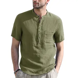 New men casual T-shirts High quality linen short sleeves shirts Comfortable breathable shirts for men