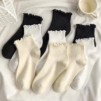Chaussettes jetables pour femmes, mi-mollet, à volants, en coton et fibre de bambou, antidérapantes, respirantes, écologiques, style Balletcore, couleur unie