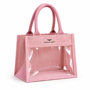Bolsas de Yute Extra Grandes al por Mayor con Ventana Transparente y Patrón de Letras, Asa Larga, Portátiles, para Regalos y Compras - Product Image 4
