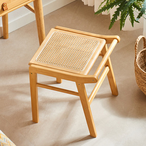 Japanese Style Rattan <b>Dressing</b> <b>Stool</b> Light Wood Square Design For Bedroom Home Use - Product Image 2