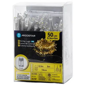 Guirlande lumineuse LED plate, 5m, piles 3AA, lumière blanche chaude, idéale pour la décoration intérieure et extérieure, fêtes et - Product Image 2