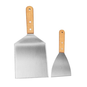 Ensemble de spatules en métal avec manche en bois, kit de grattoir robuste pour barbecue et retournement de hamburgers - Product Image 3