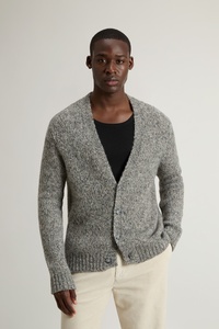 Cárdigan de punto grueso gris melange con cuello en V para hombre, de ajuste relajado, con botones, mezcla de lana, suave y holgado, suéter de invierno - Product Image 3