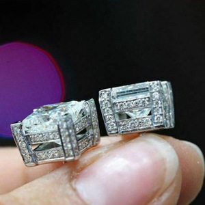 Boucles d'oreilles en or blanc E1101 avec diamants taille princesse, bijoux classiques naturels unisexes - Product Image 5