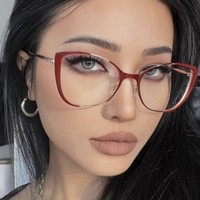 Lunettes anti-lumière bleue à monture métallique ultra-légère pour adultes, femmes, style œil-de-chat punk, monture intégrale à motif géométrique, pour toutes les formes de visage