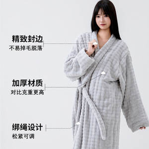 Peignoir pour femme en polaire extra large, épais, absorbant l'eau, pour le bain et le sommeil, personnalisable en rose, blanc, jaune, vert, bleu - Product Image 2